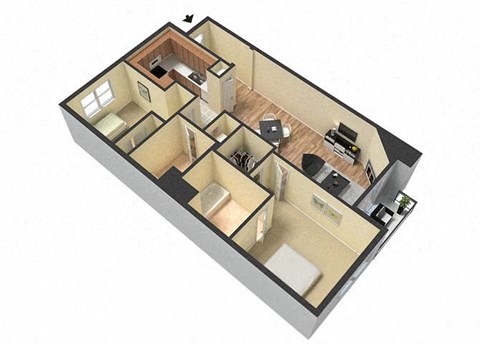 Floor plan for 2 beds, 2 baths, 1045 sqft