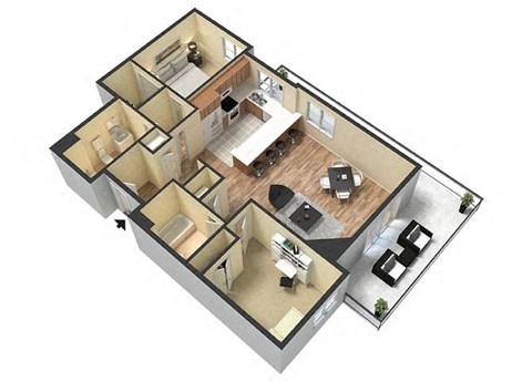Floor plan for 2 beds, 2 baths, 1200 sqft