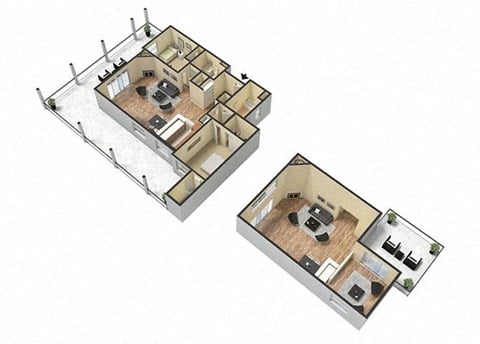 Floor plan for 2 beds, 2 baths, 1298 sqft