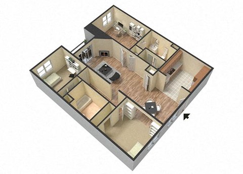 Floor plan for 3 beds, 2 baths, 1375 sqft
