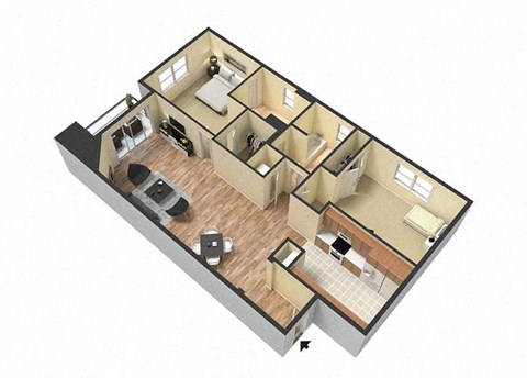 Floor plan for 2 beds, 2 baths, 1240 sqft