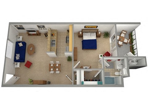 Floor plan for 1 bed, 1 bath, 680 sqft