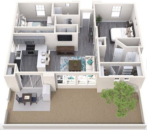 Floor plan for 2 beds, 2 baths, 962 sqft