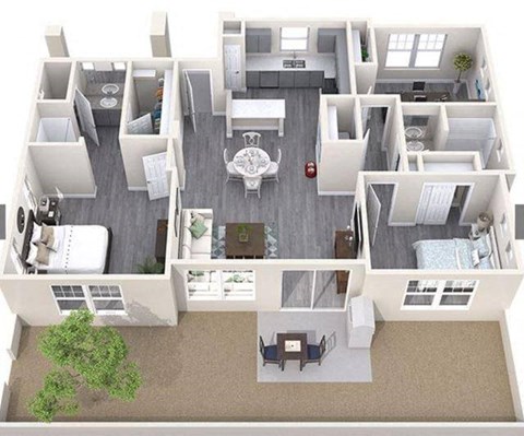 Floor plan for 3 beds, 2 baths, 1236 sqft