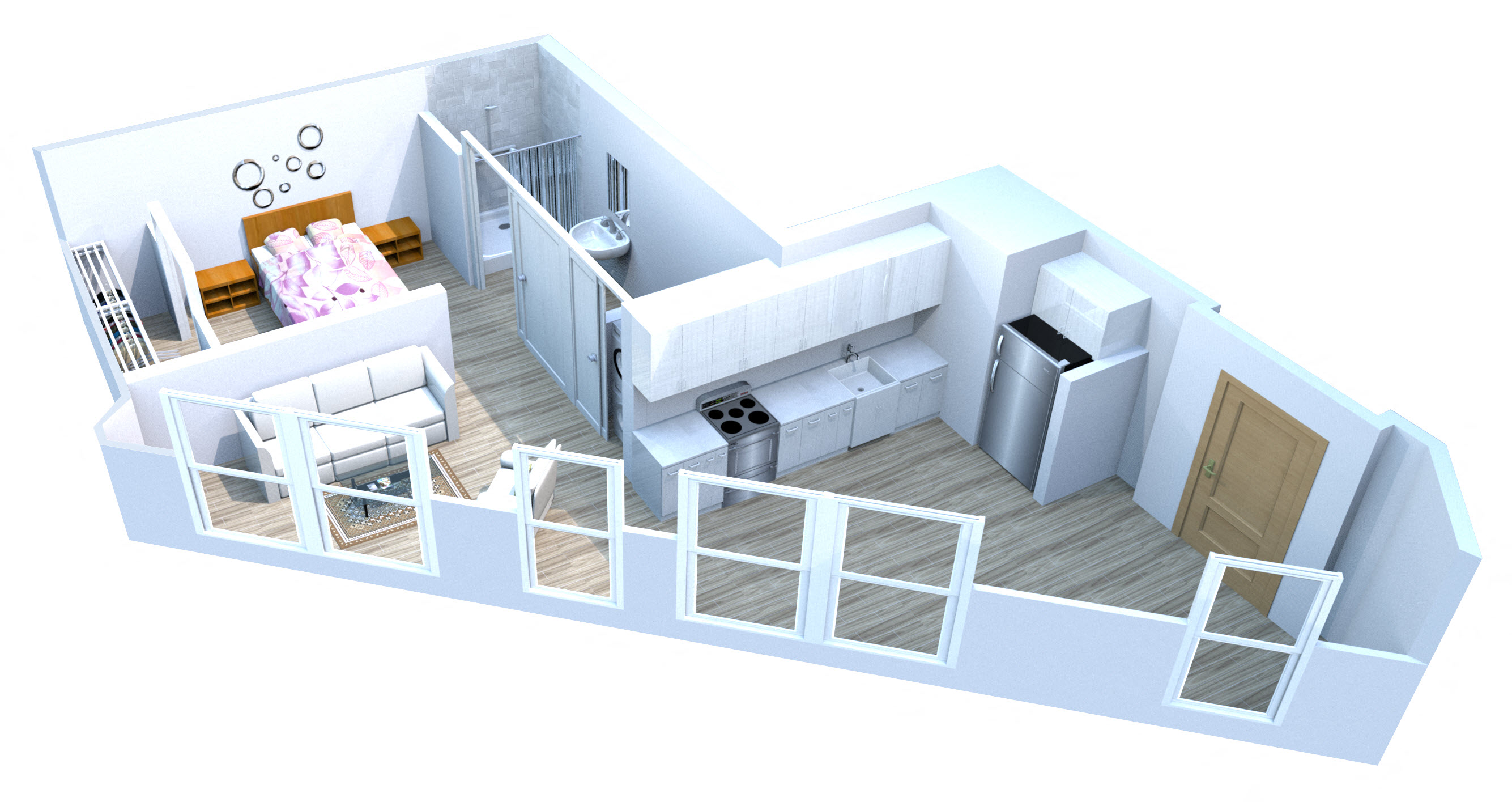 Floor plan for 1 bed, 1 bath, 568 sqft