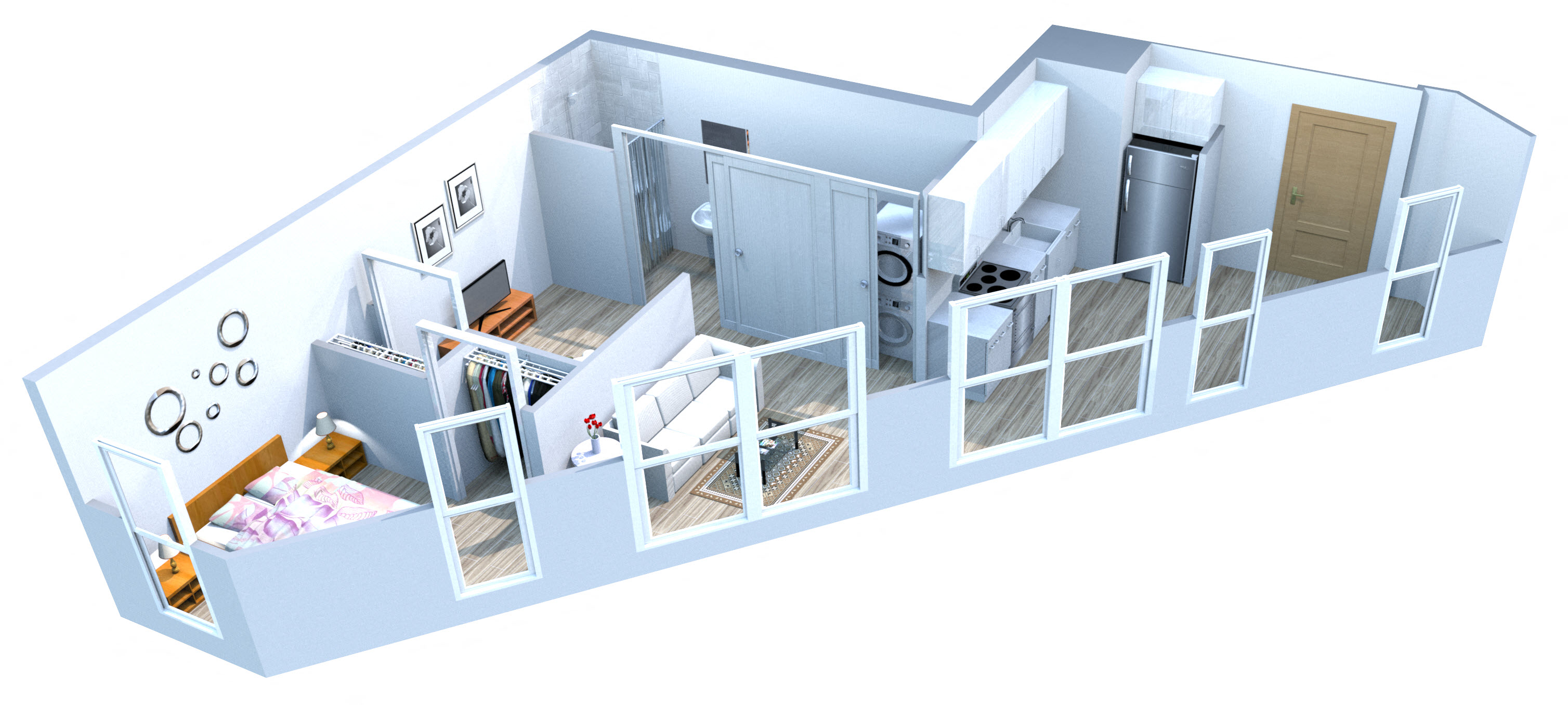 Floor plan for 1 bed, 1 bath, 624 sqft