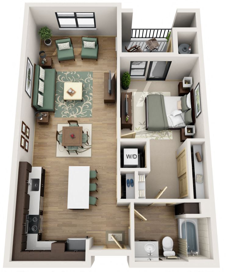 Floor plan for 1 bed, 1 bath, 760 sqft