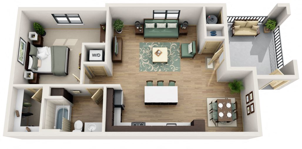 Floor plan for 1 bed, 1 bath, 813 sqft