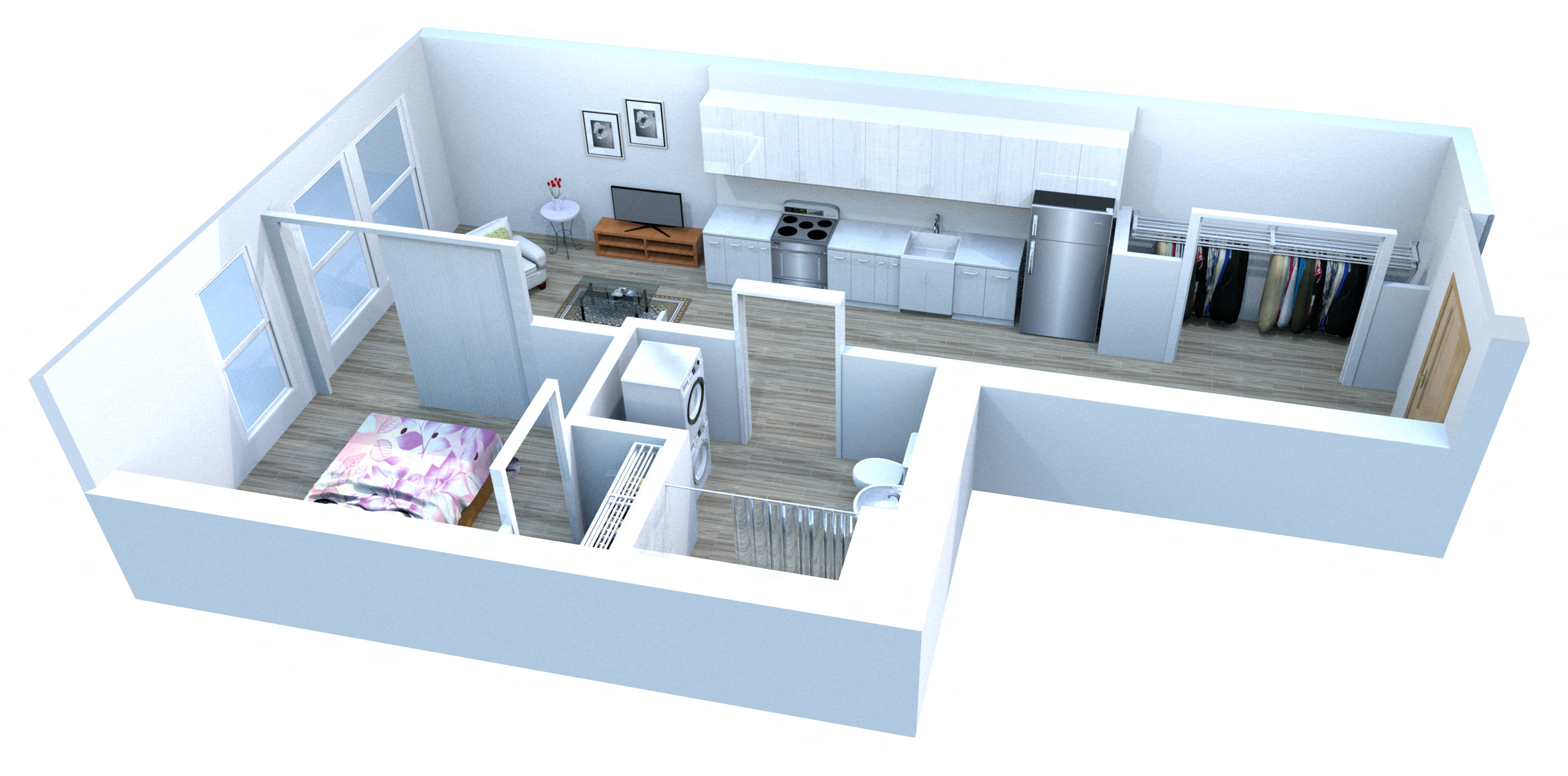 Floor plan for 1 bed, 1 bath, 533 sqft