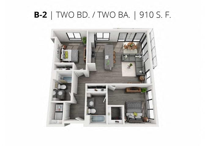 Floor plan for 2 beds, 2 baths, 1015 sqft