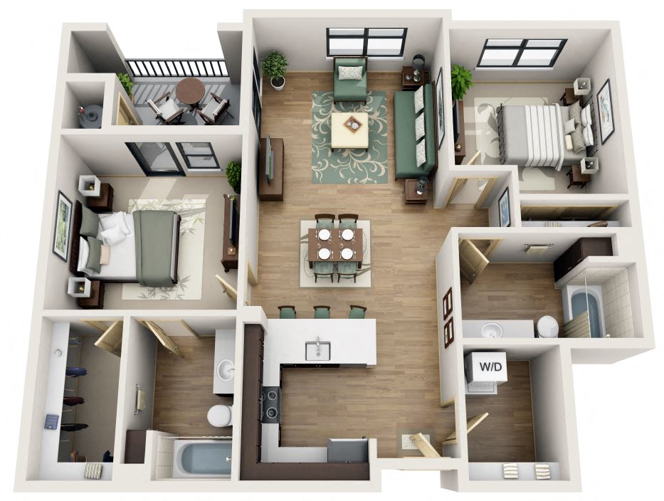Floor plan for 2 beds, 2 baths, 1015 sqft