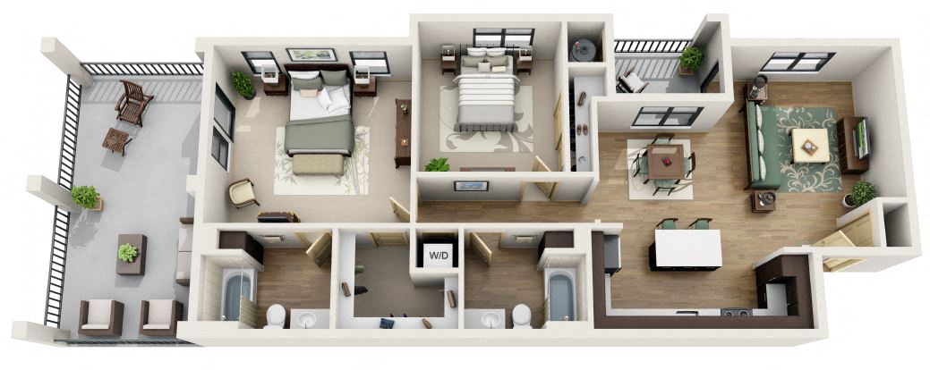 Floor plan for 2 beds, 2 baths, 1112 sqft