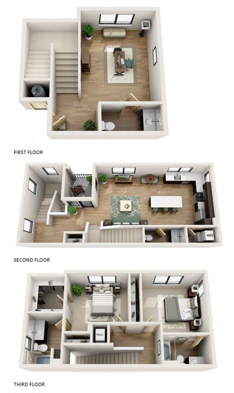 Floor plan for 2 beds, 2 baths, 1163 sqft
