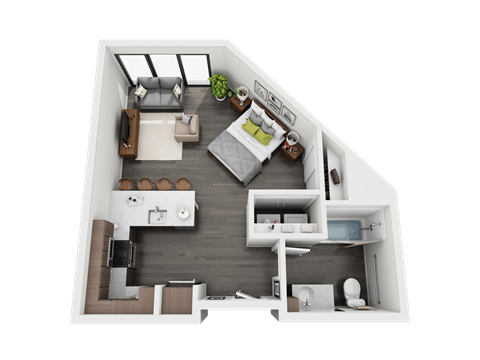 Floor plan for studio, 1 bath, 530 sqft