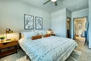 Glendale apartment for rent - Bedroom with bed and bathroom at Cuvee, Glendale, AZ