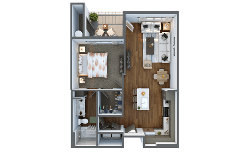 Floor plan for 1 bed, 1 bath, 705 sqft