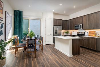 Stainless steel appliances and granite counters