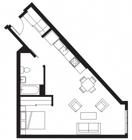 Floor plan for studio, 1 bath, 655 sqft