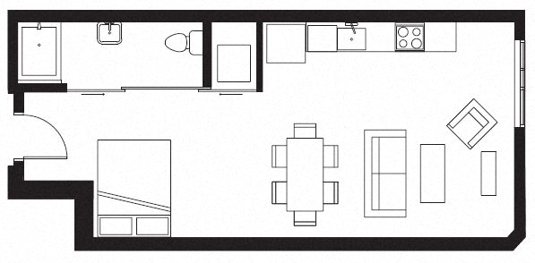 Floor plan for studio, 1 bath, 546 sqft