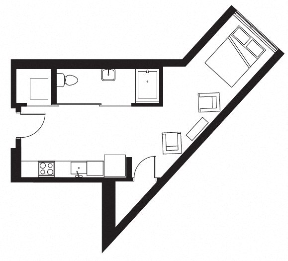 Floor plan for studio, 1 bath, 449 sqft