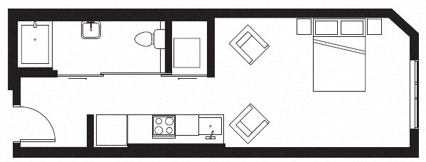 Floor plan for studio, 1 bath, 423 sqft