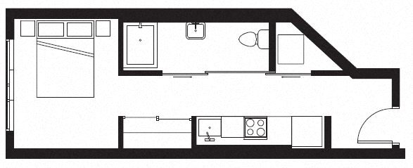 Floor plan for studio, 1 bath, 387 sqft