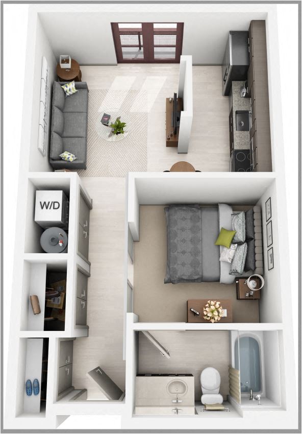 Floor plan for studio, 1 bath, 524 sqft
