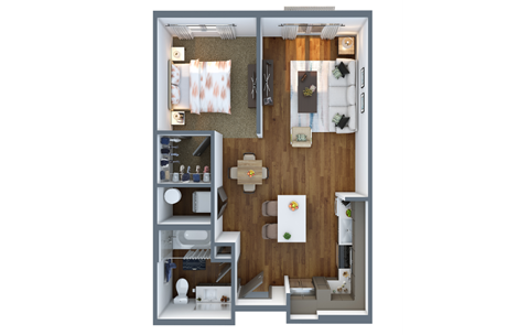 Floor plan for studio, 1 bath, 624 sqft