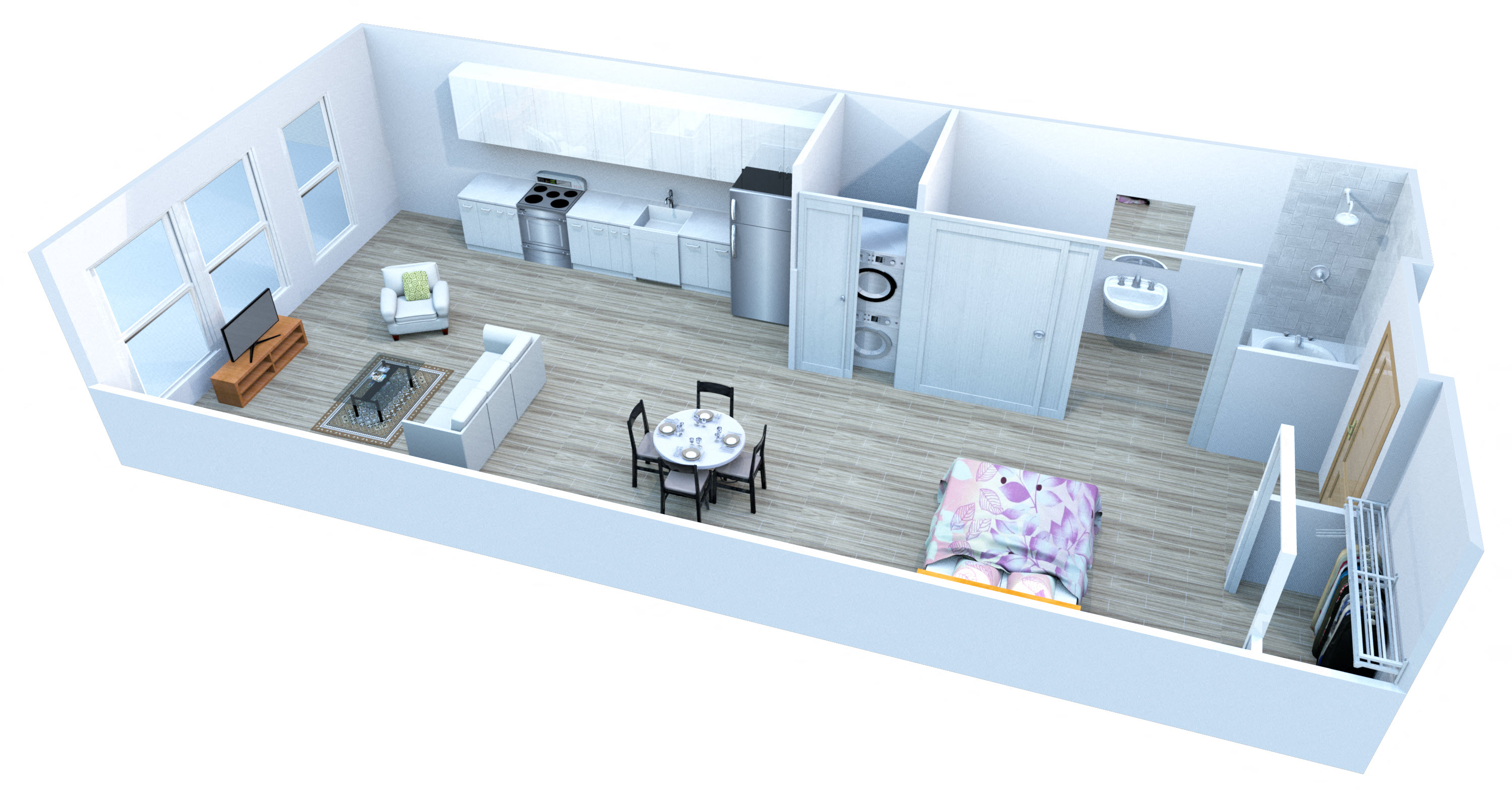 Floor plan for studio, 1 bath, 565 sqft