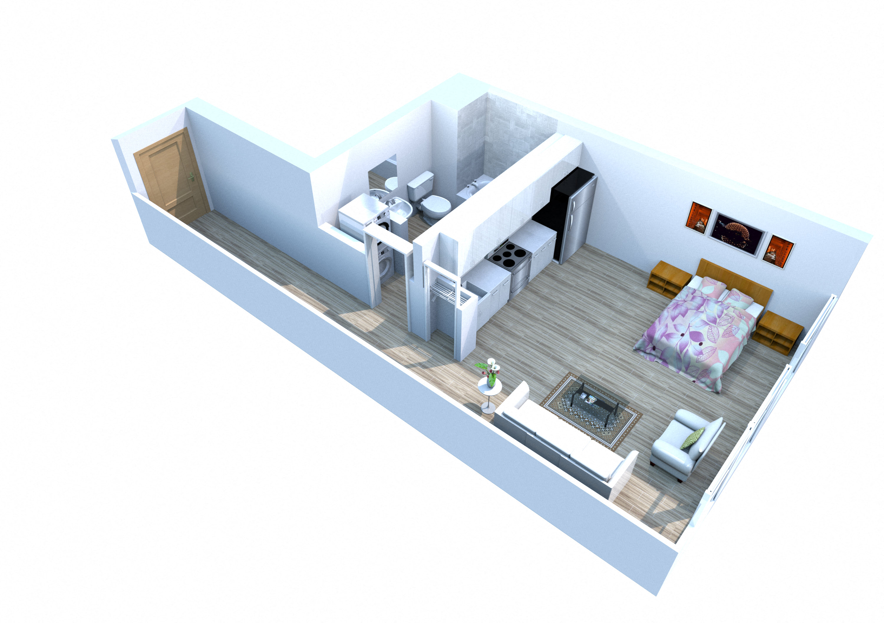 Floor plan for studio, 1 bath, 491 sqft
