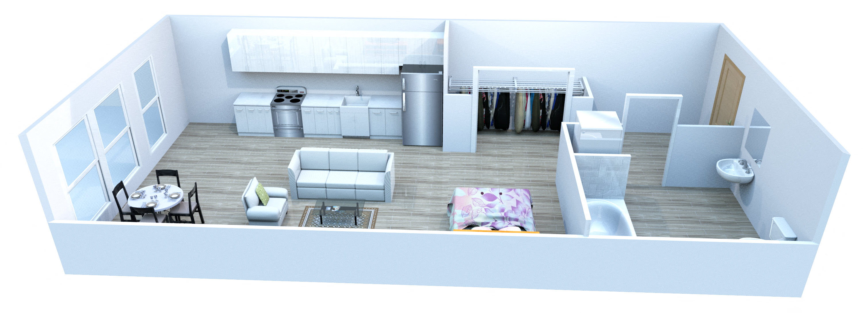 Floor plan for studio, 1 bath, 551 sqft