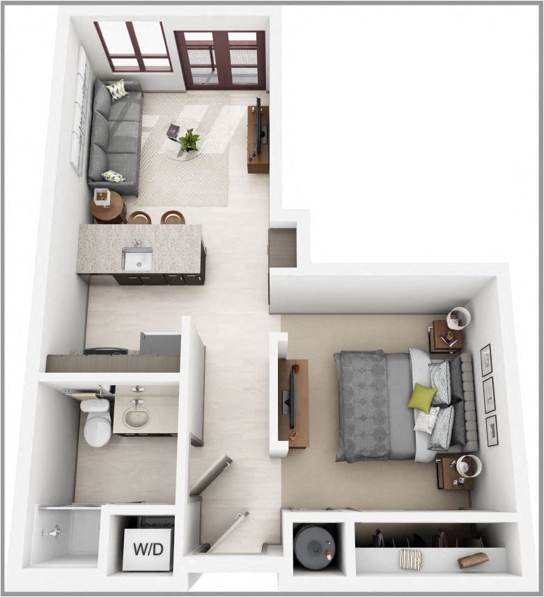 Floor plan for studio, 1 bath, 536 sqft