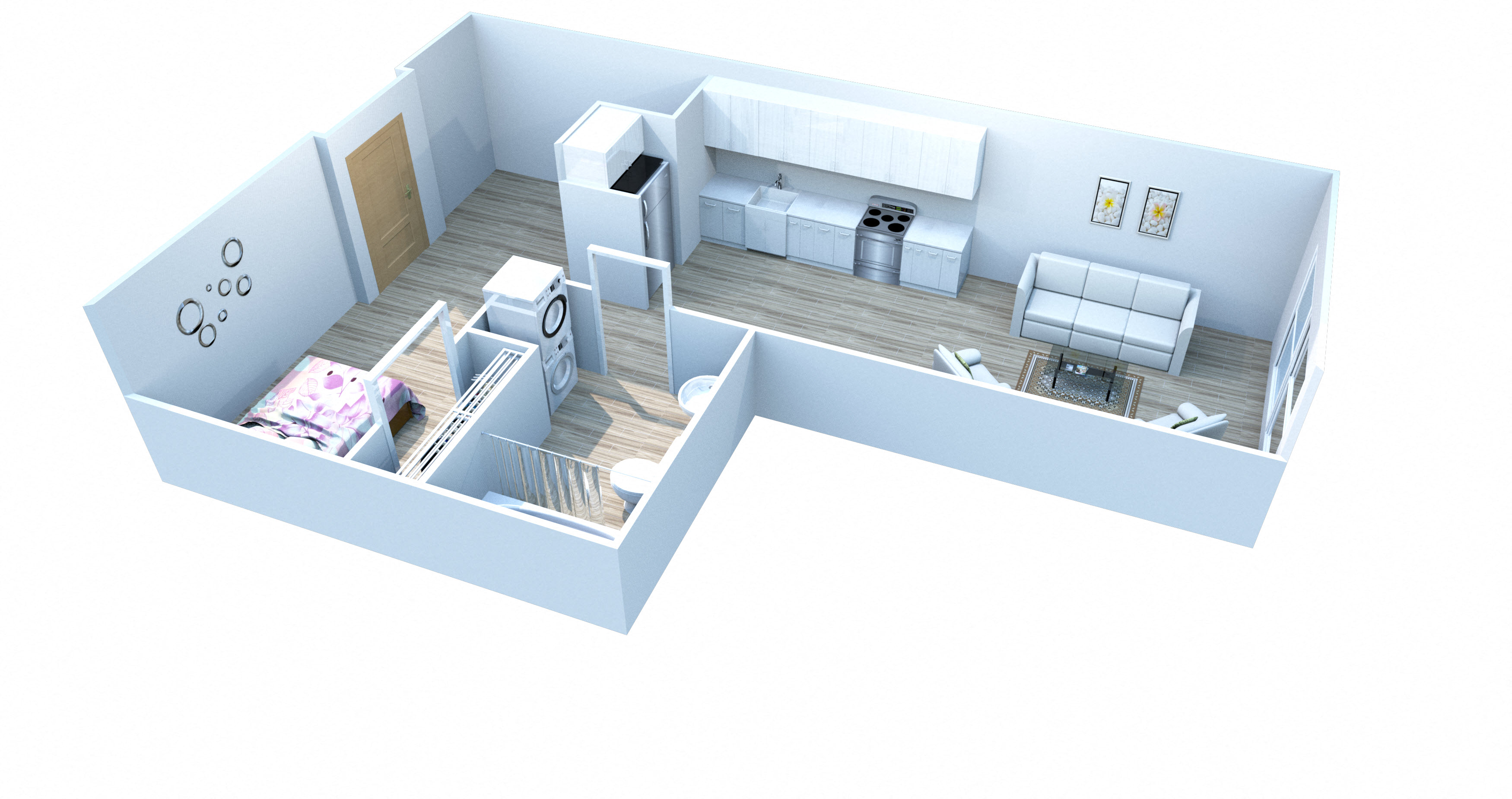 Floor plan for studio, 1 bath, 555 sqft