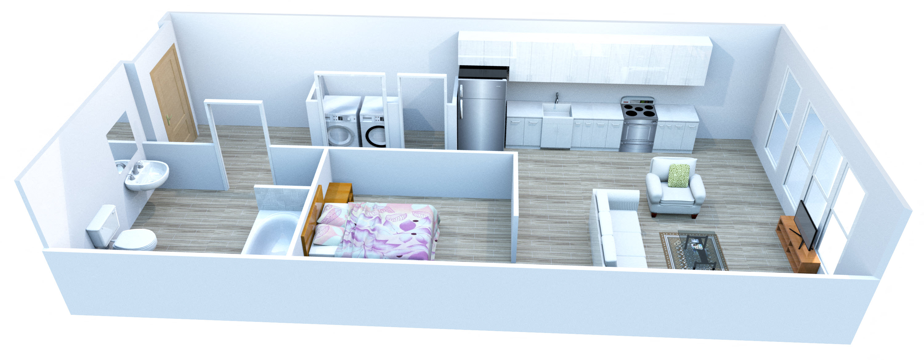 Floor plan for studio, 1 bath, 555 sqft