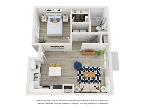 Floor plan for 1 bed, 1 bath, 679 sqft