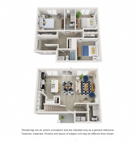Floor plan for 3 beds, 3 baths, 1350 sqft