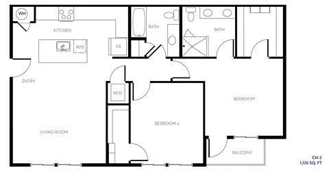 Floor plan for 2 beds, 2 baths, 1126 sqft
