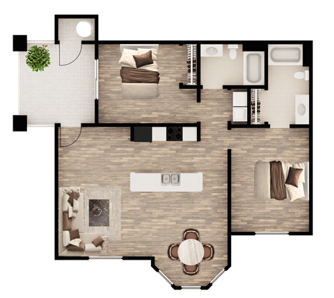 Floor plan for 2 beds, 2 baths, 1062 sqft