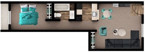 Floor plan for 1 bed, 1 bath, 590 sqft