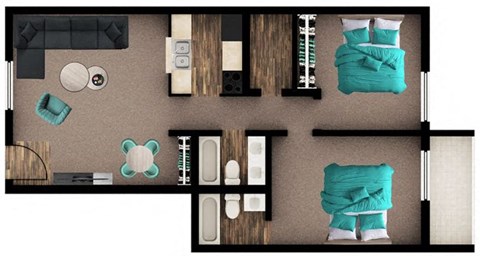 Floor plan for 2 beds, 2 baths, 879 sqft