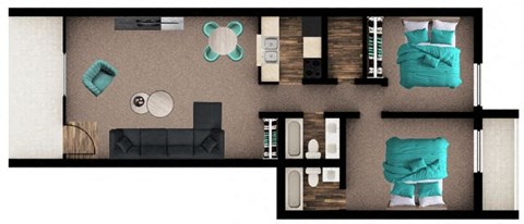 Floor plan for 2 beds, 2 baths, 978 sqft