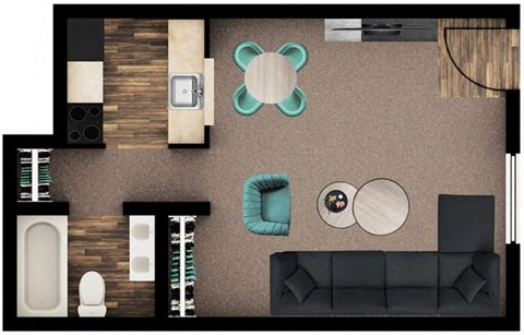 Floor plan for studio, 1 bath, 400 sqft