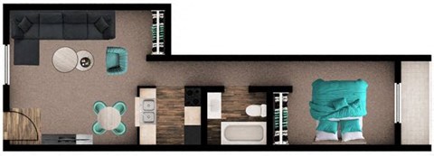 Floor plan for 1 bed, 1 bath, 567 sqft