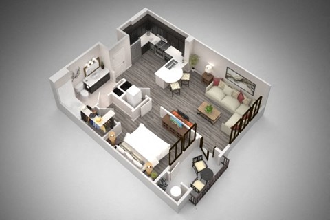 Floor plan for 1 bed, 1 bath, 725 sqft