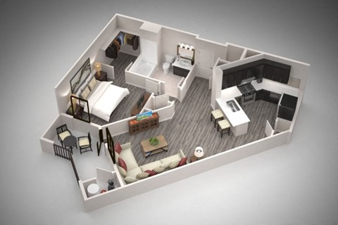 Floor plan for 1 bed, 1 bath, 803 sqft