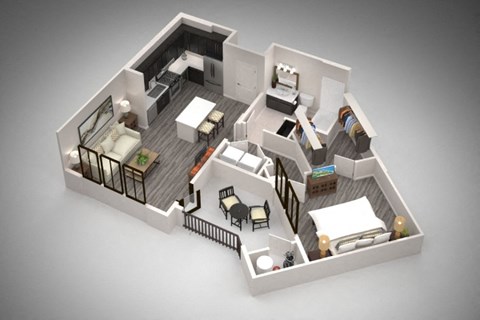 Floor plan for 1 bed, 1 bath, 730 sqft