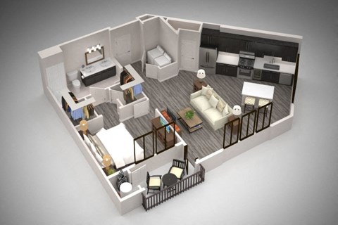 Floor plan for 1 bed, 1 bath, 829 sqft