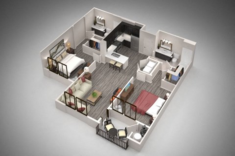 Floor plan for 2 beds, 2 baths, 1063 sqft