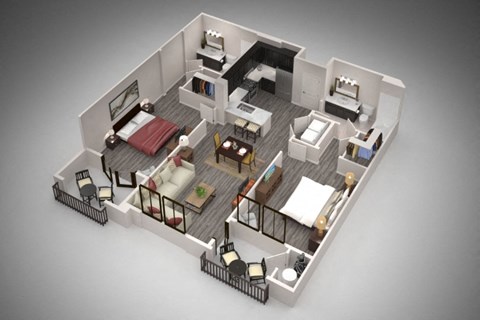 Floor plan for 2 beds, 2 baths, 1130 sqft