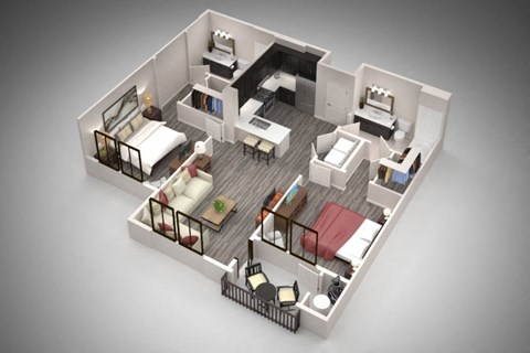 Floor plan for 2 beds, 2 baths, 1022 sqft